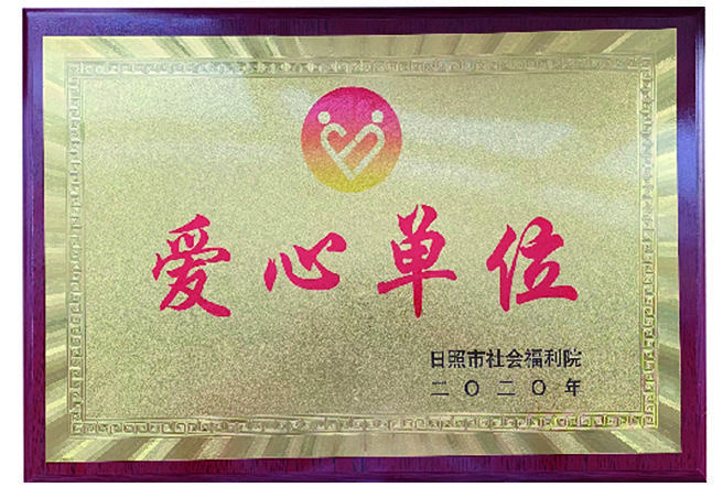 日照市社会福利院授予三奇爱心单位牌匾